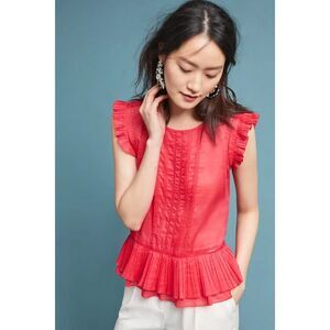 Scotch & Soda Pintuck Peplum Red Cotton Top, Small, Excellent Used Condition EUC